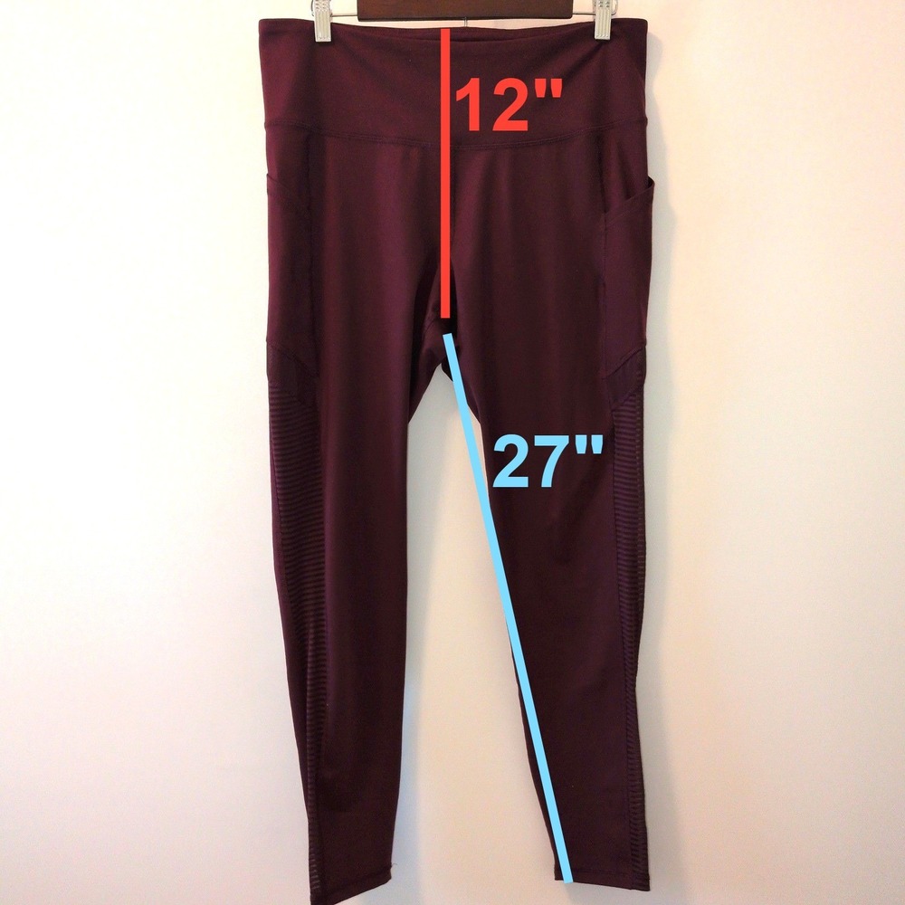 Old Navy Active Leggings Women XL Burgundy Go-Dry Mesh Pocket Workout Yoga Pants